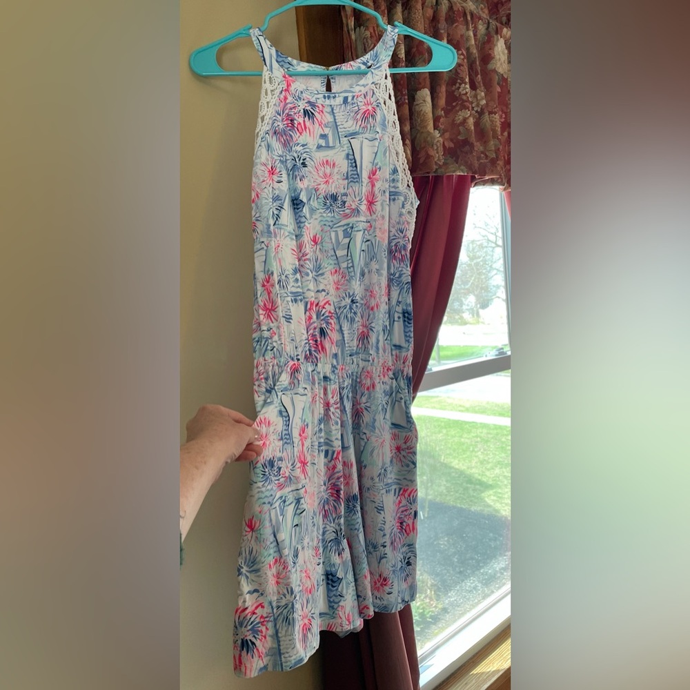 Lilly  Pulitzer Lala Romper Crew Blue Tint/Sea to Shining Sea. Size small.